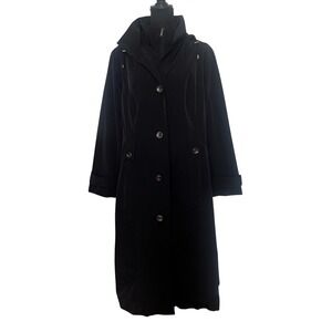London Fog Womens 1X Black Trench Coat Removable Hooded Bib 2-in-1 Mid Length